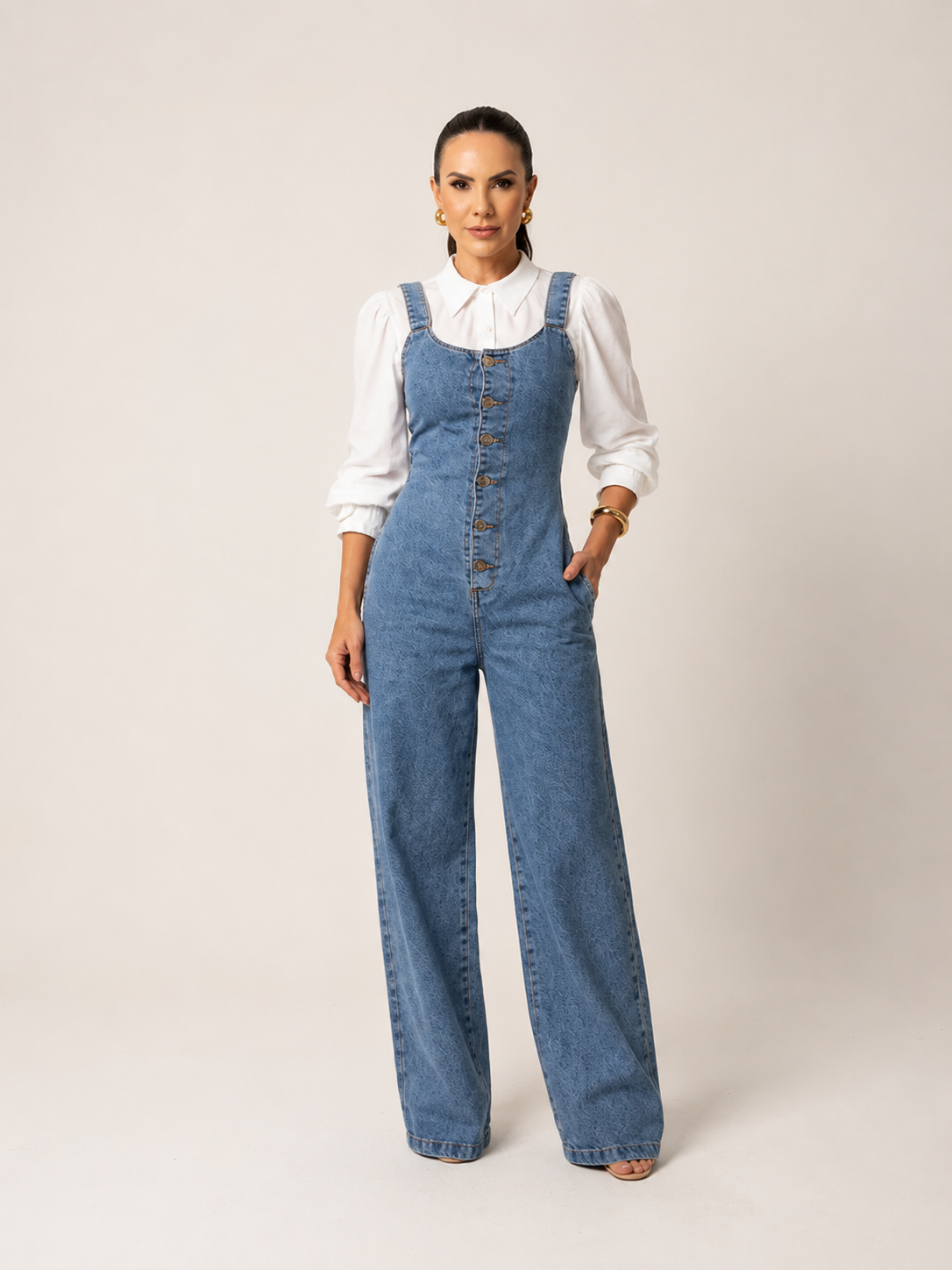 Macacão Jeans Wide Leg Alenice + Brinde