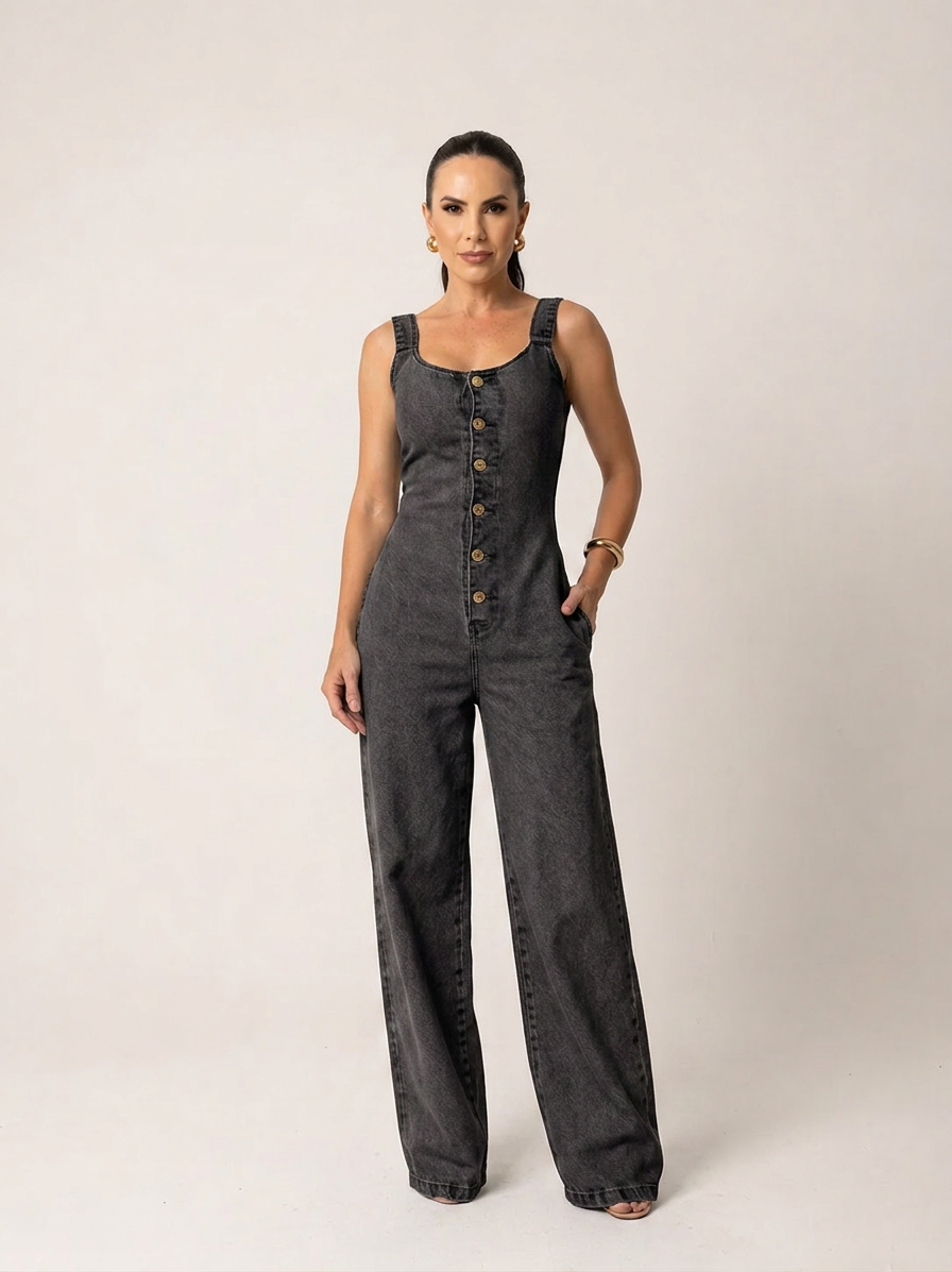 Macacão Jeans Wide Leg Alenice - Últimas Peças