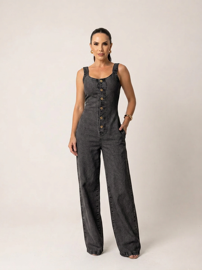 Macacão Jeans Wide Leg Alenice - Últimas Peças