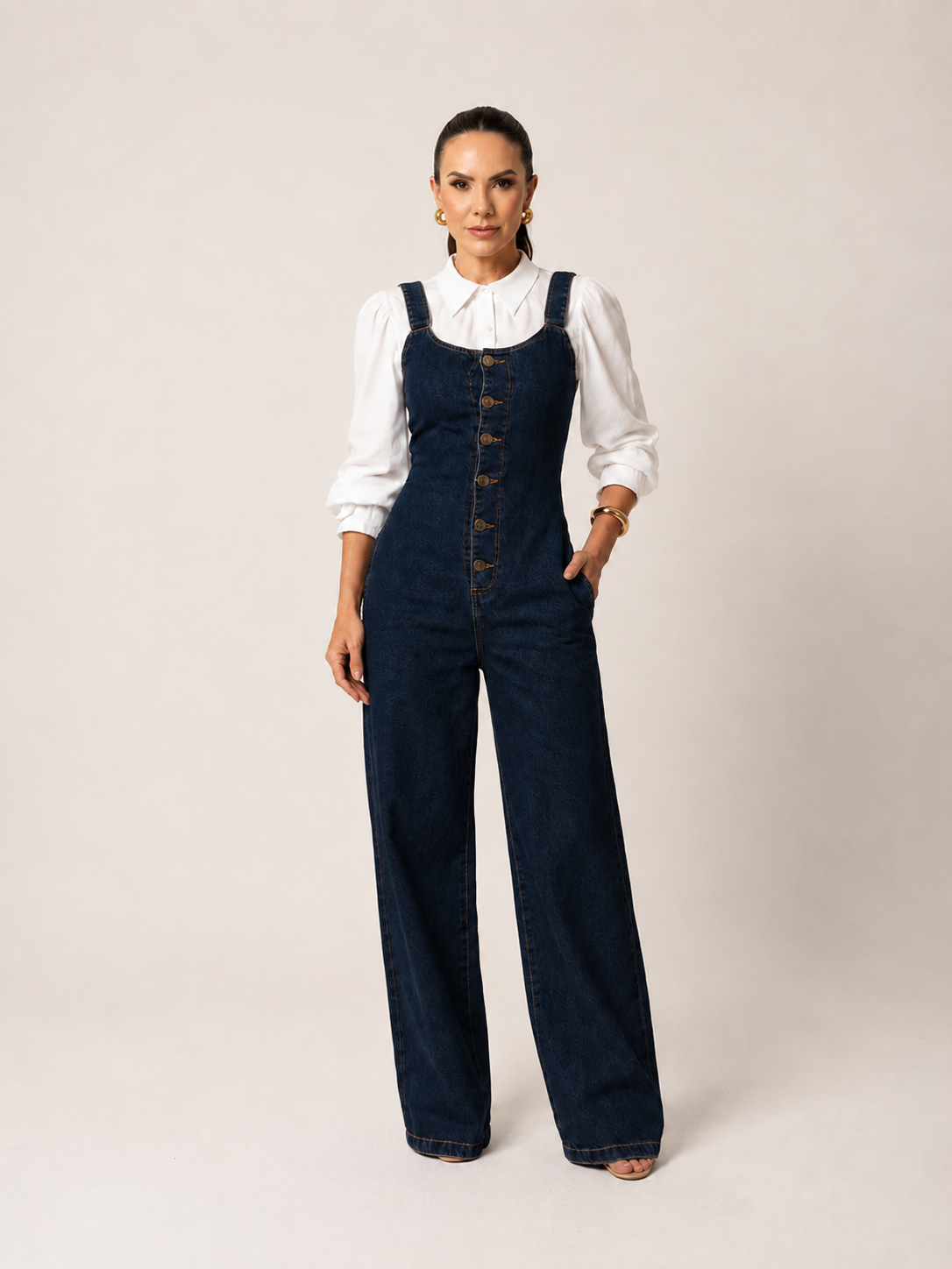 Macacão Jeans Wide Leg Alenice + Brinde