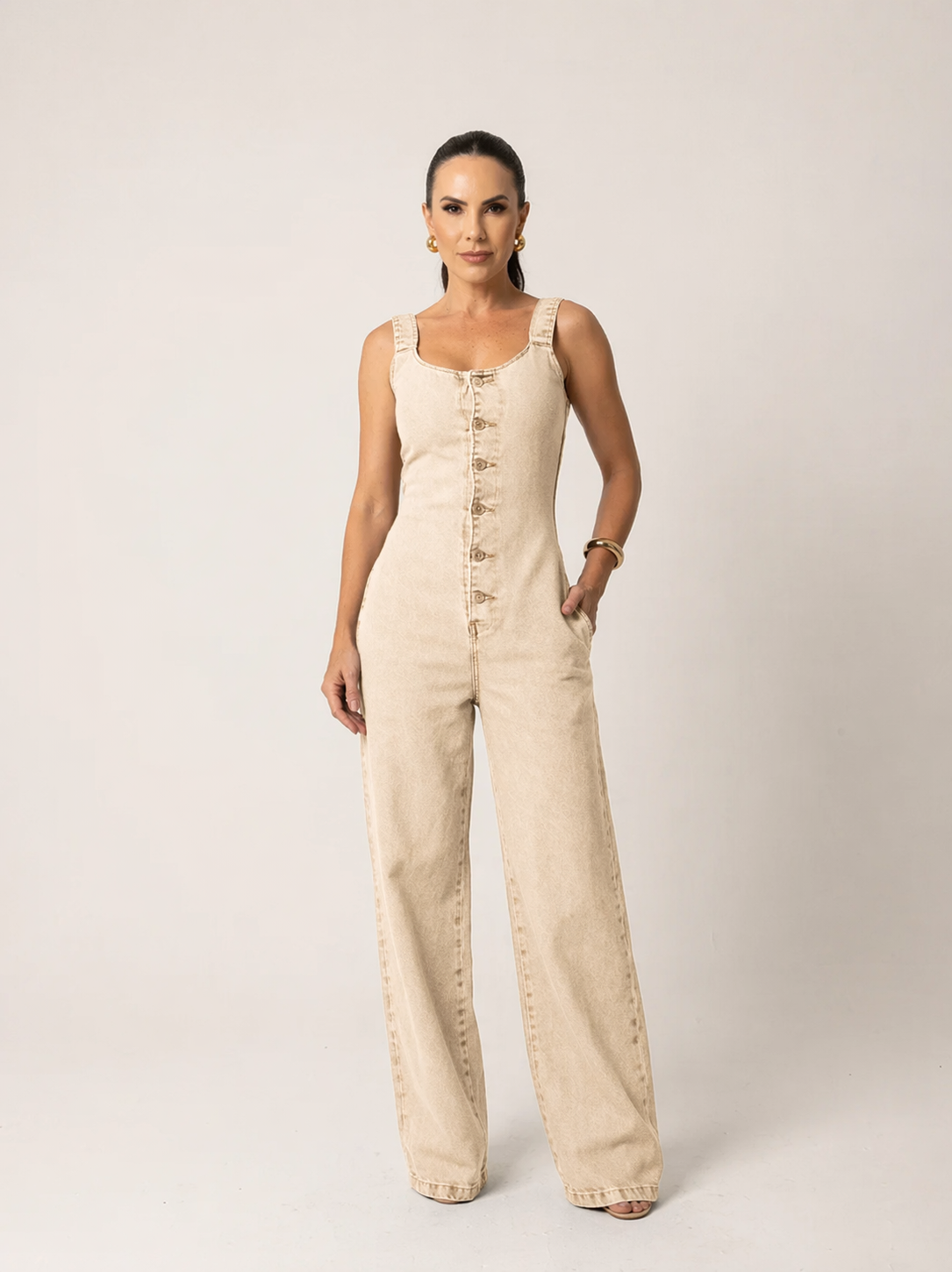 Macacão Jeans Wide Leg Alenice - Últimas Peças